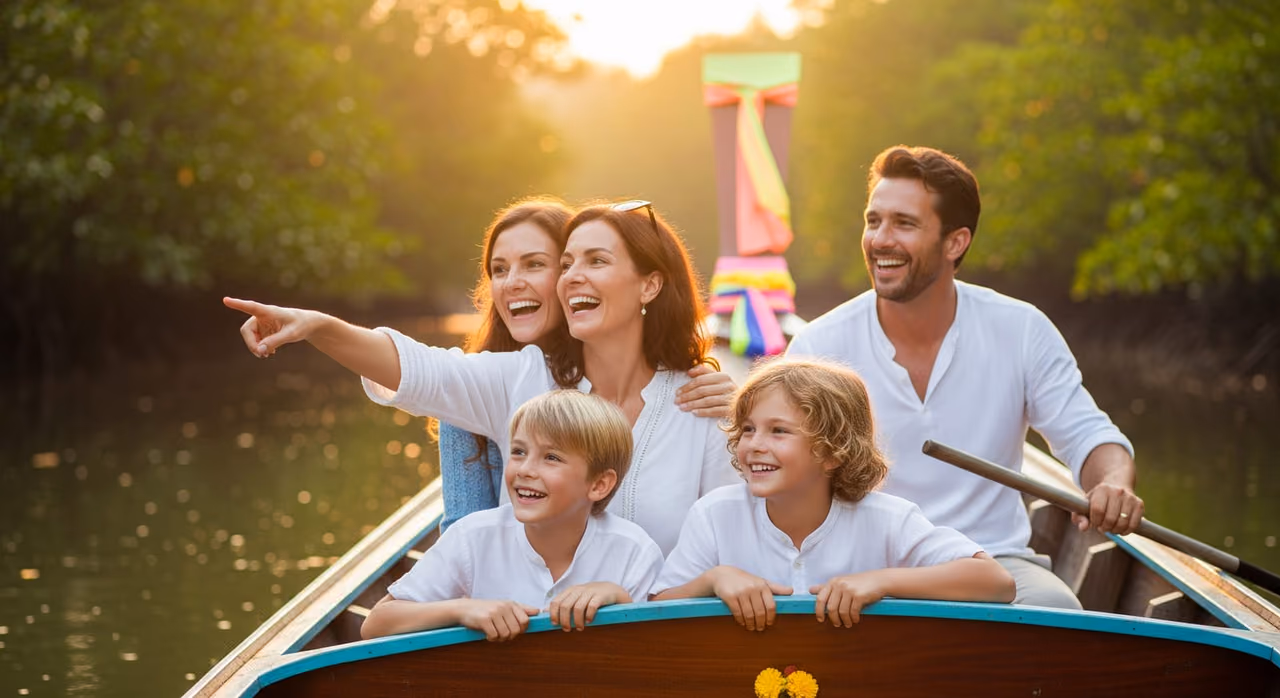 A family enjoying life in Thailand, reflecting the DTV visa's family inclusion benefit.