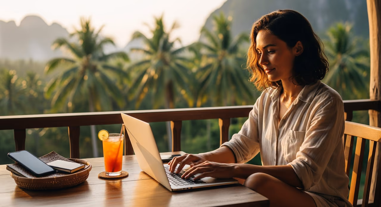 A relaxed digital nomad working in Thailand on a long-term visa instead of relying on border runs.
