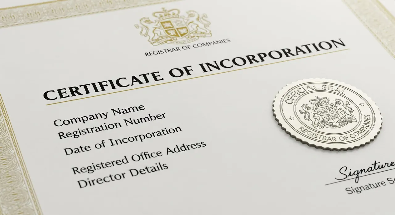 ตัวอย่างใบรับรองการจดทะเบียนบริษัทที่มีตราประทับของหน่วยงานทะเบียน ชื่อบริษัท และรายละเอียดกรรมการที่มองเห็นได้ชัดเจน